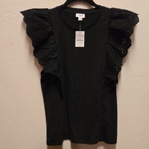 NWT, J.Crew Factory Black Eyelet Top | Size M | Classic & Feminine